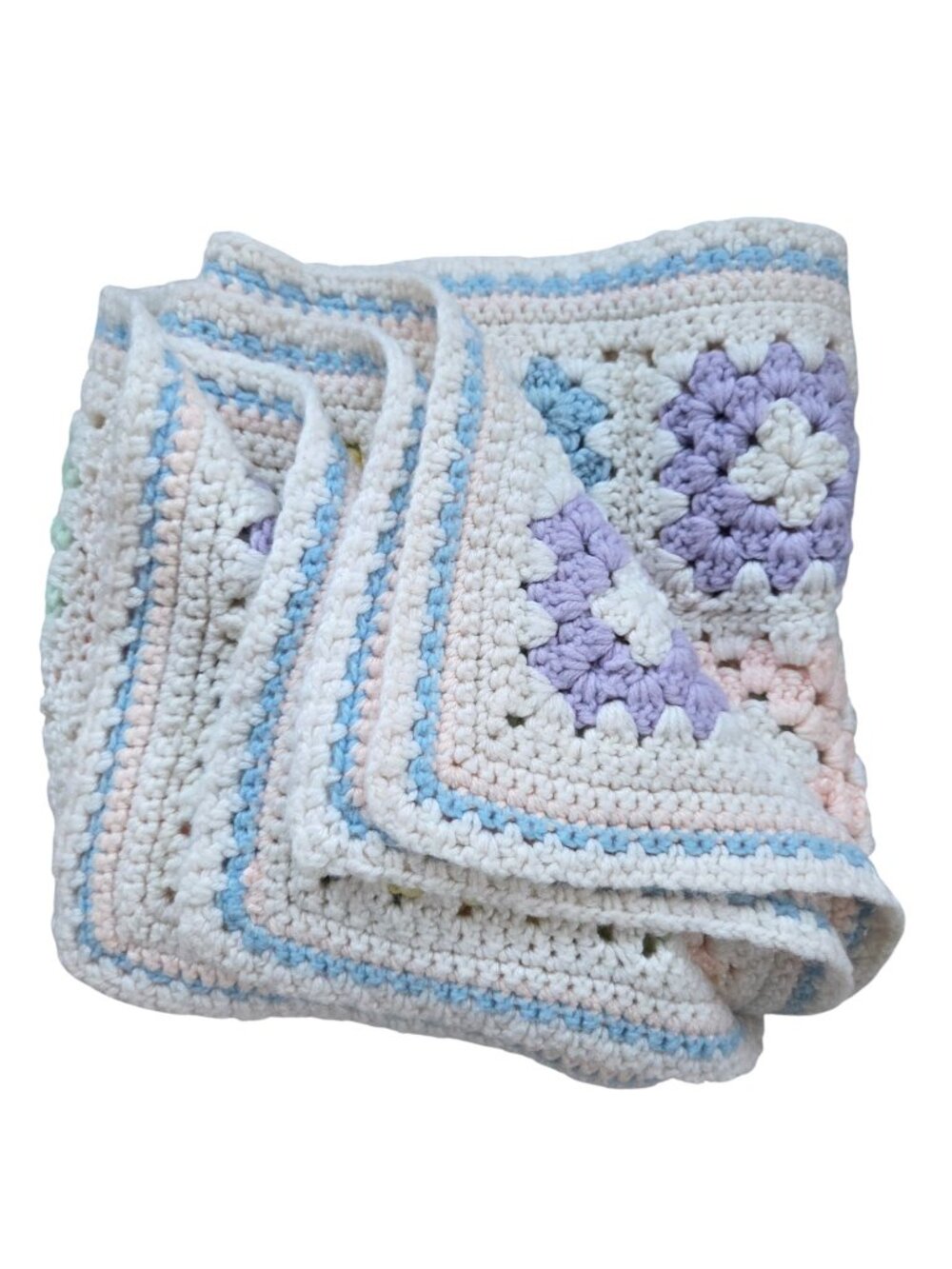 GRANNY SQUARE Baby Blanket Afghan Handmade Crochet Nursery Crib Pastel 50" x 50"